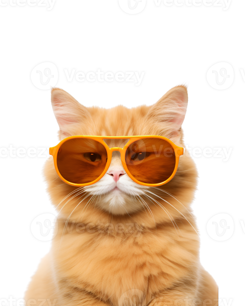 close-up photo of a cool cat posing wearing glasses and looking cool isolated on a transparent background png