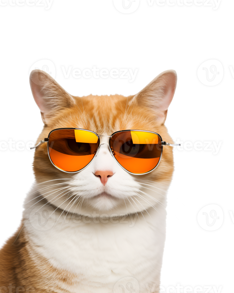 close-up photo of a cool cat posing wearing glasses and looking cool isolated on a transparent background png