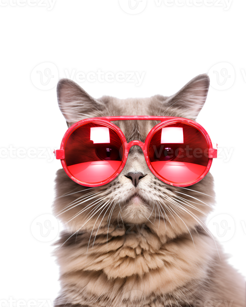 close-up photo of a cool cat posing wearing glasses and looking cool isolated on a transparent background png