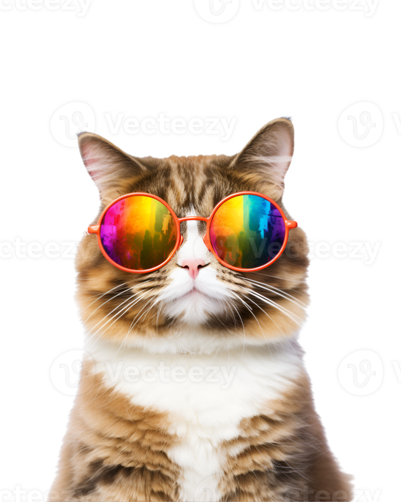 close-up photo of a cool cat posing wearing glasses and looking cool isolated on a transparent background png