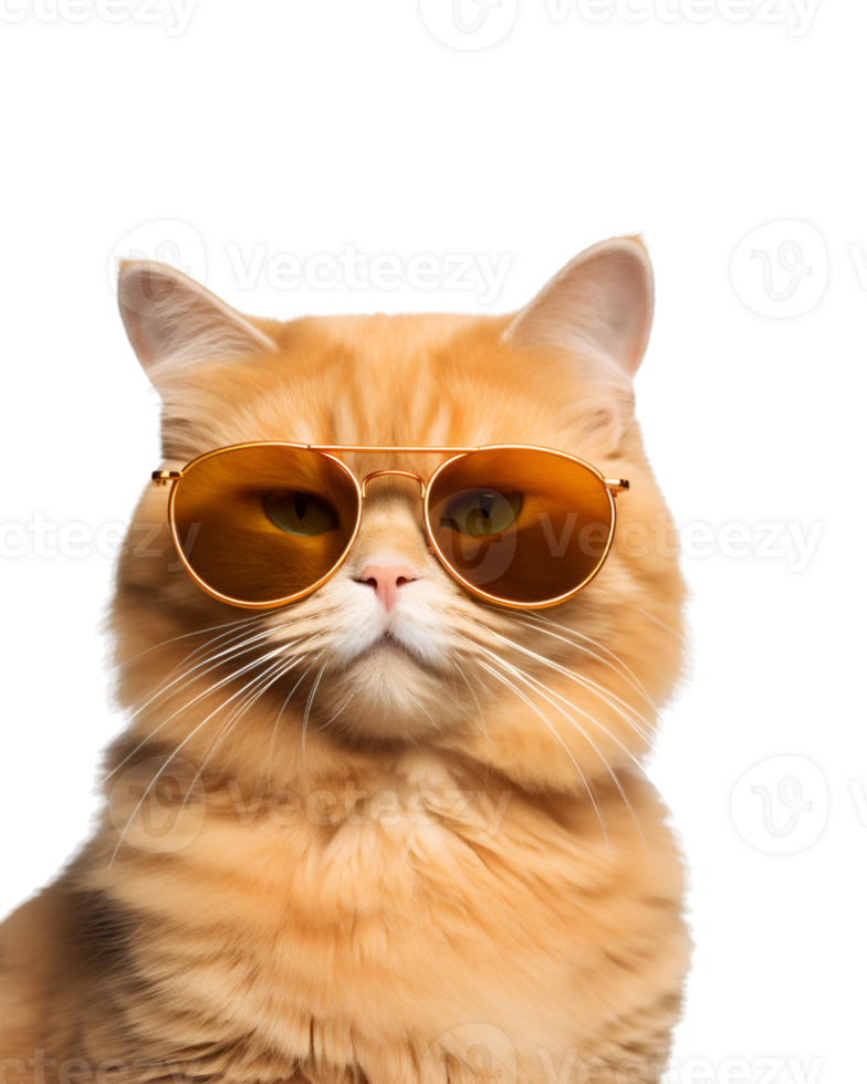 close-up photo of a cool cat posing wearing glasses and looking cool isolated on a transparent background png