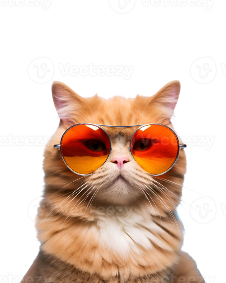 close-up photo of a cool cat posing wearing glasses and looking cool isolated on a transparent background png