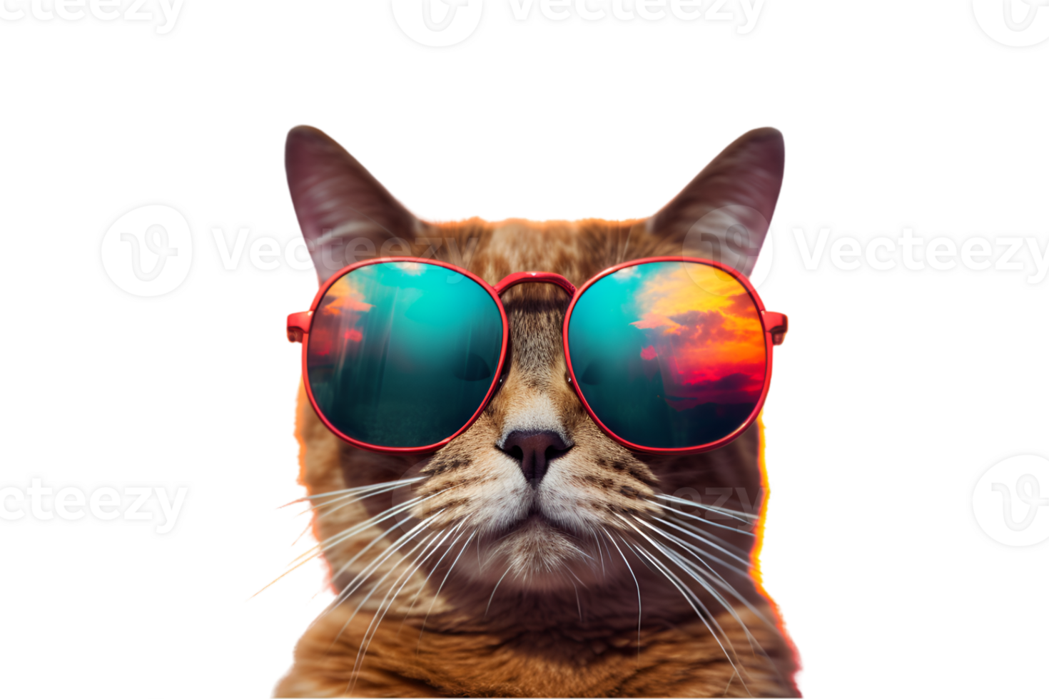 close-up photo of a cool cat posing wearing glasses and looking cool isolated on a transparent background png