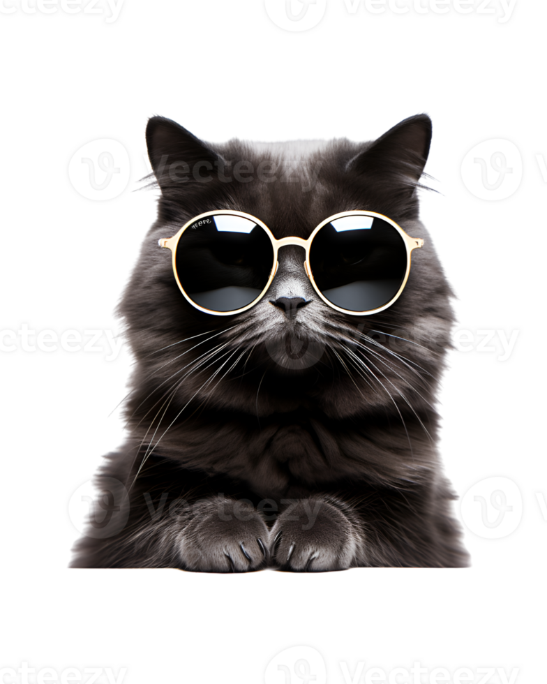 close-up photo of a cool cat posing wearing glasses and looking cool isolated on a transparent background png