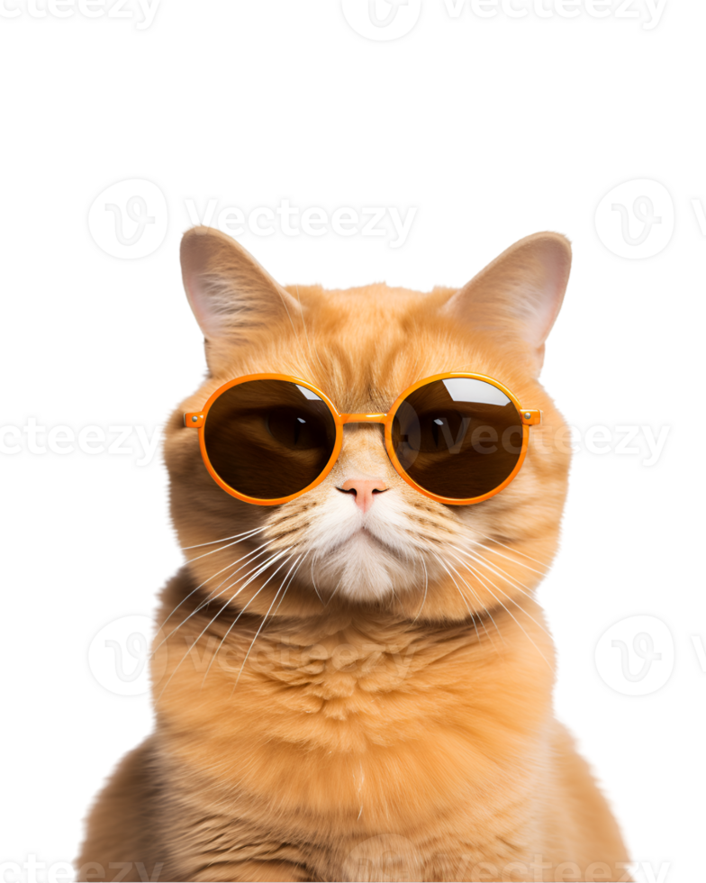 close-up photo of a cool cat posing wearing glasses and looking cool isolated on a transparent background png