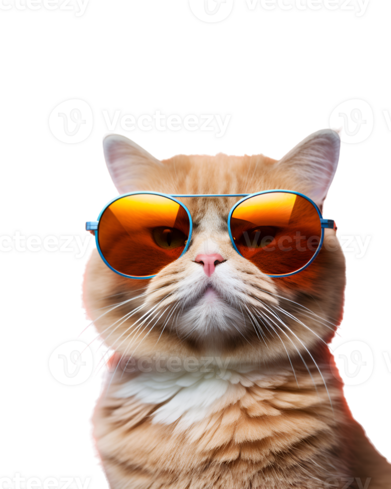close-up photo of a cool cat posing wearing glasses and looking cool isolated on a transparent background png