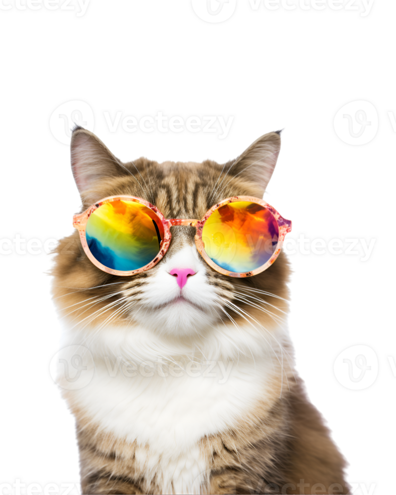 close-up photo of a cool cat posing wearing glasses and looking cool isolated on a transparent background png
