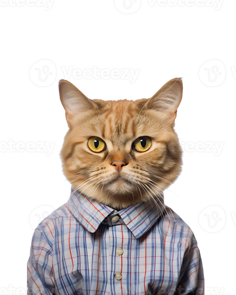 portrait of a cool cat wearing summer clothes and sunglasses isolated on a transparent background png