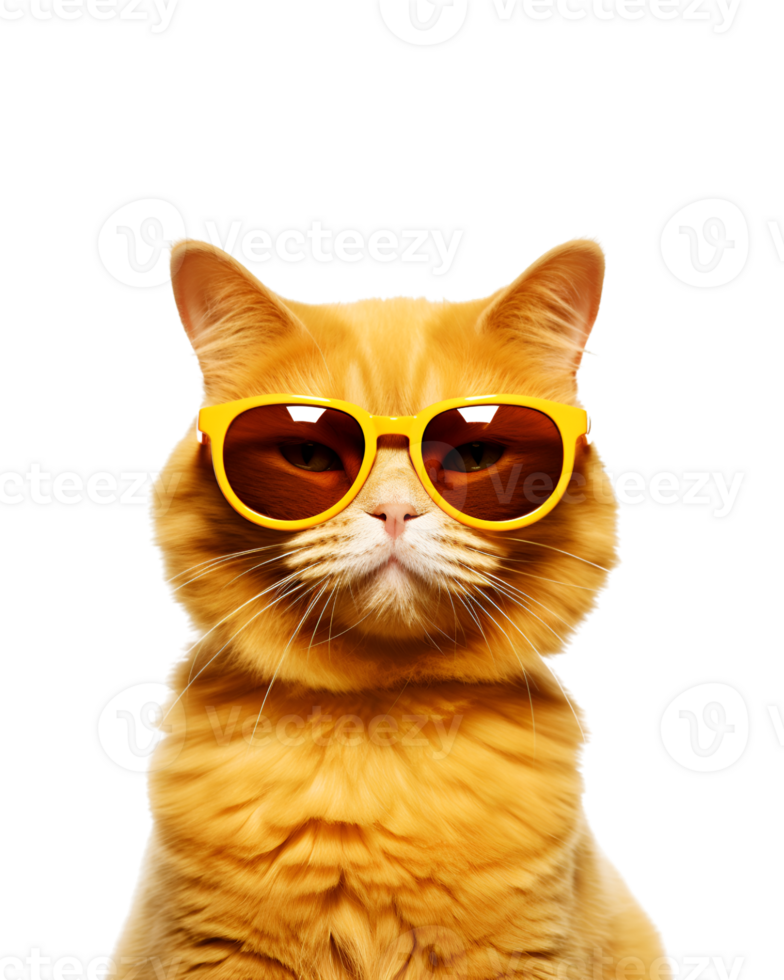 close-up photo of a cool cat posing wearing glasses and looking cool isolated on a transparent background png