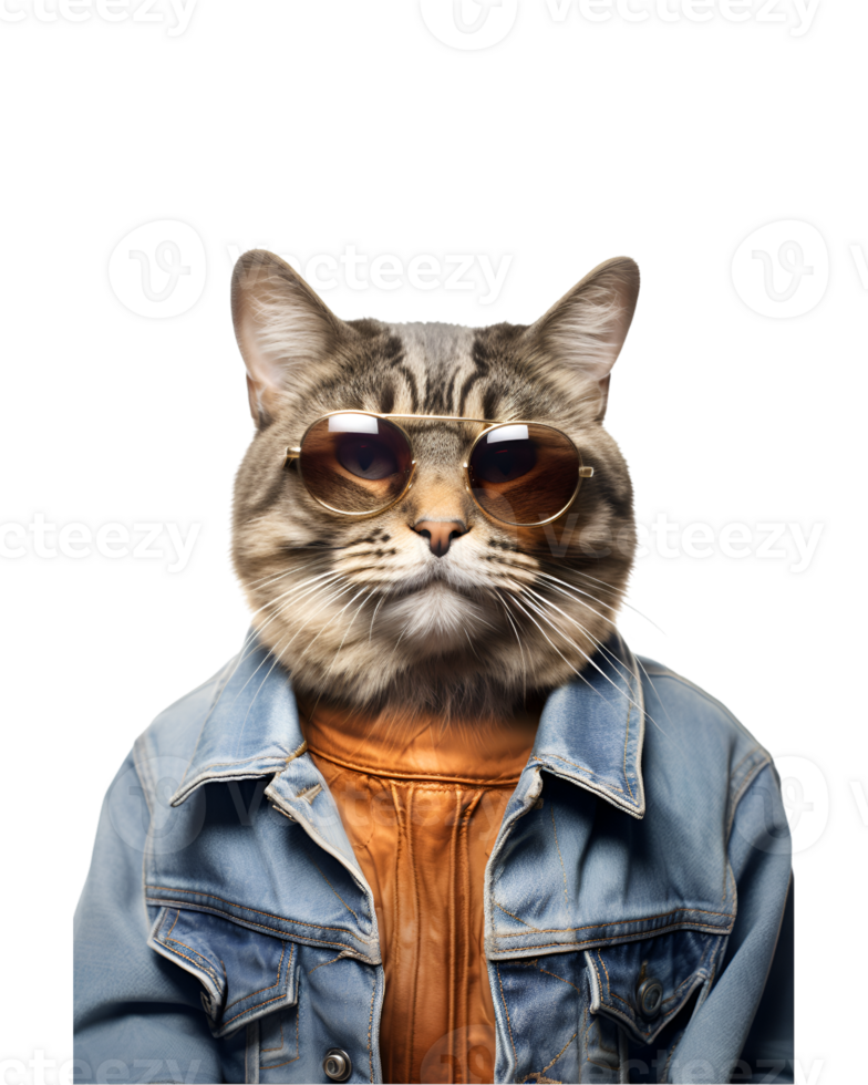 portrait of a cool cat wearing summer clothes and sunglasses isolated on a transparent background png