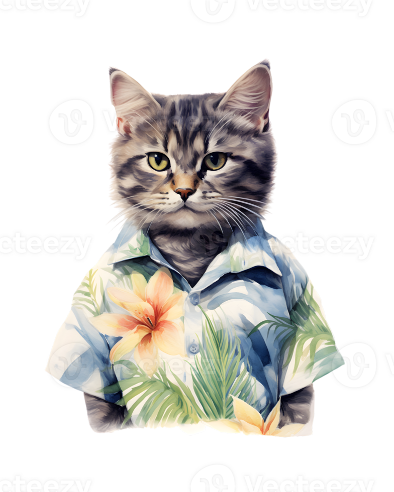 portrait of a cool cat wearing summer clothes and sunglasses isolated on a transparent background png