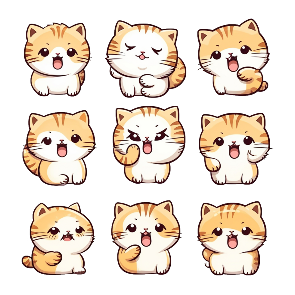 set emoticon cute cat sticker transparent png