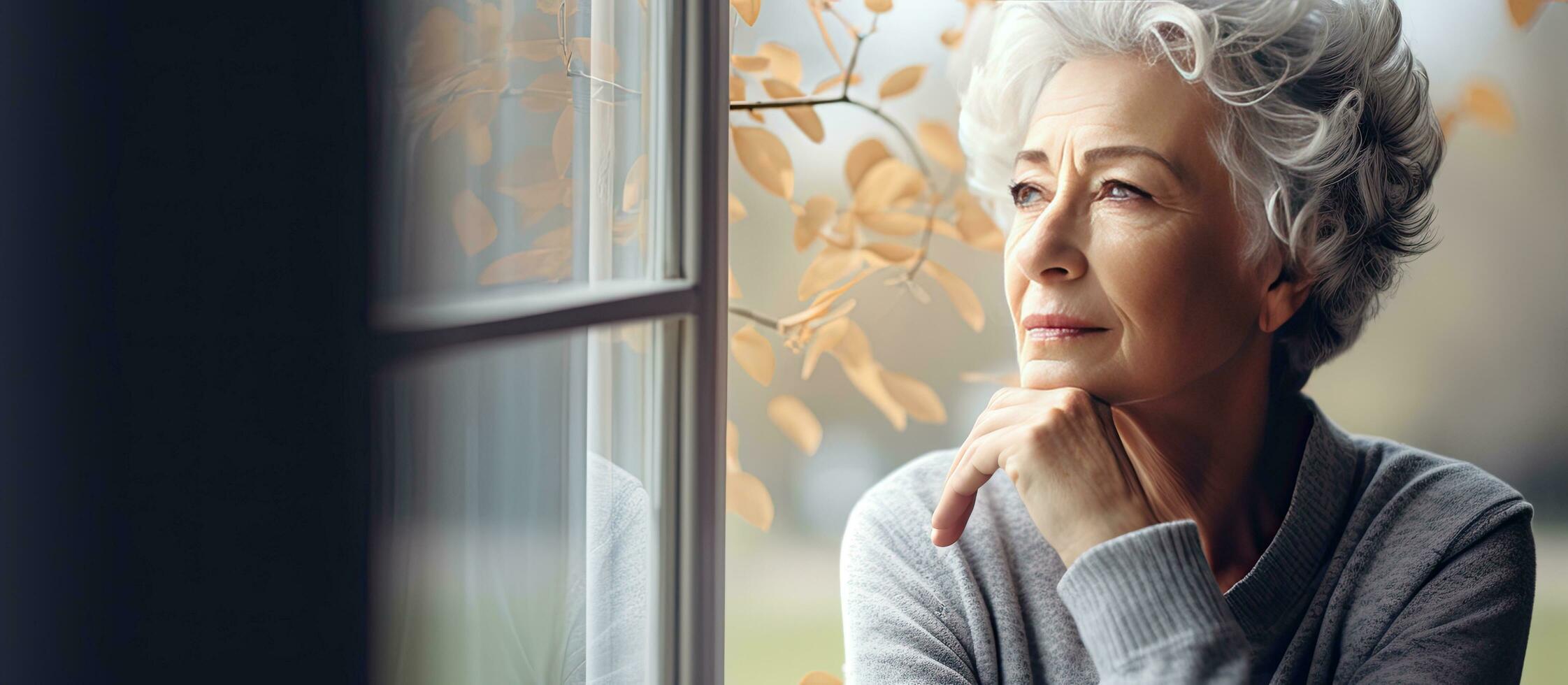 Depressed and frustrated elderly woman with memory loss dementia and mental disorder photo
