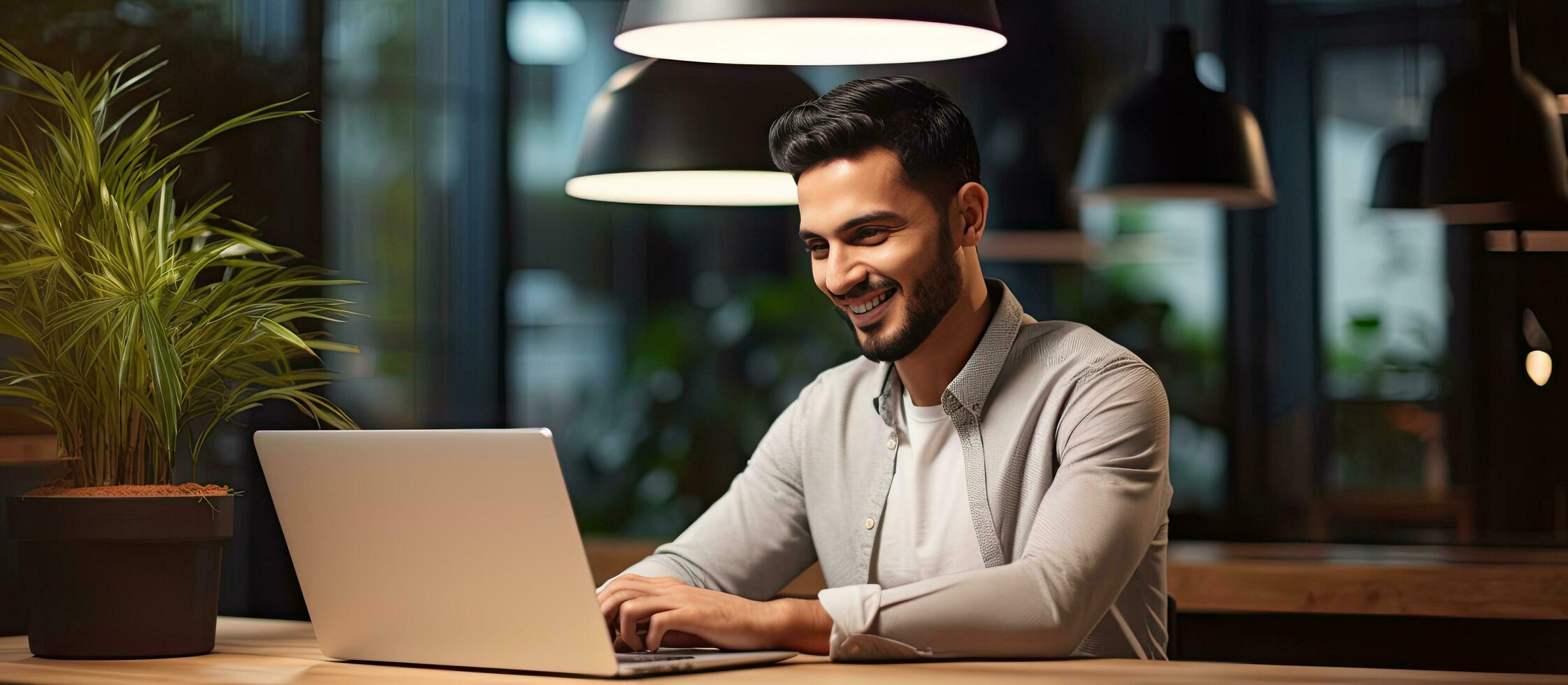 Middle eastern businessman at office typing on computer working on marketing research photo