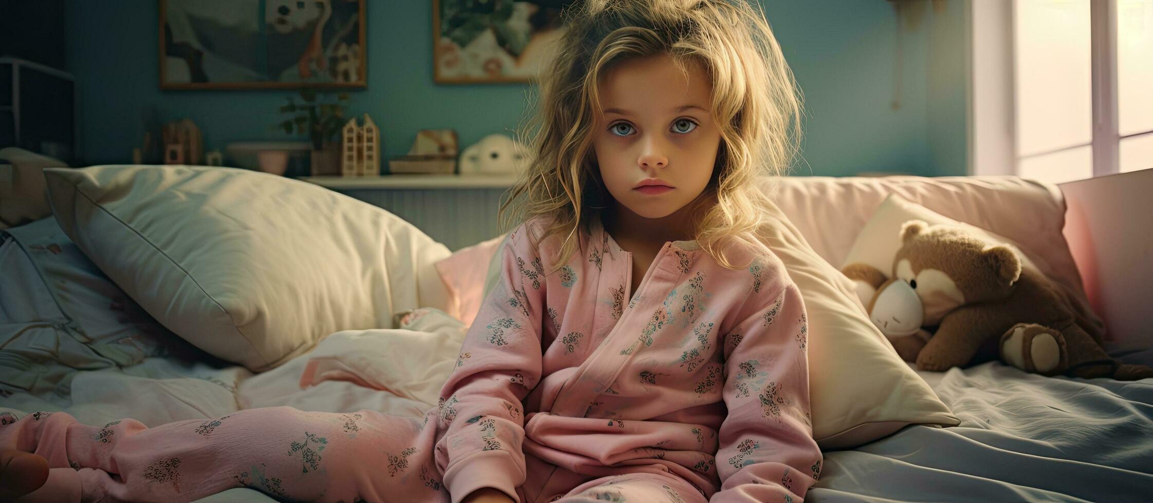 A young girl in PJs is receiving care at her house photo