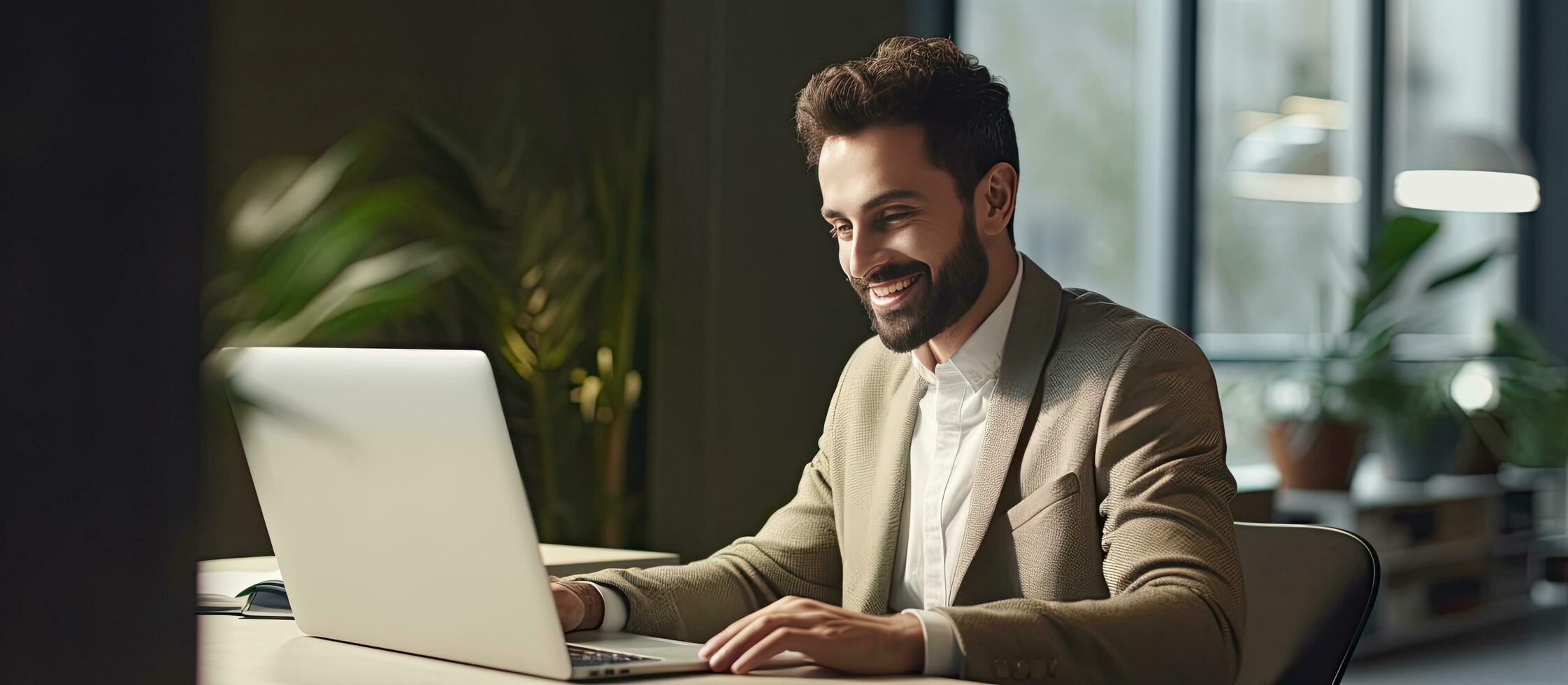 Middle eastern businessman at office typing on computer working on marketing research photo