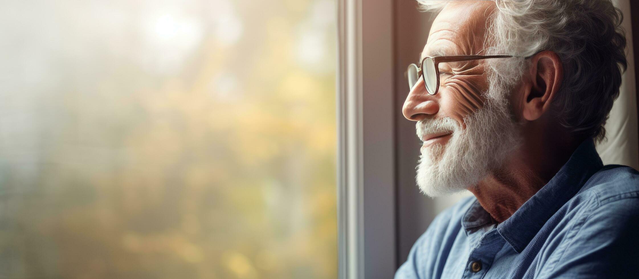 Hopeful elderly man awaiting family meeting envisioning healthy retirement and future benefits photo