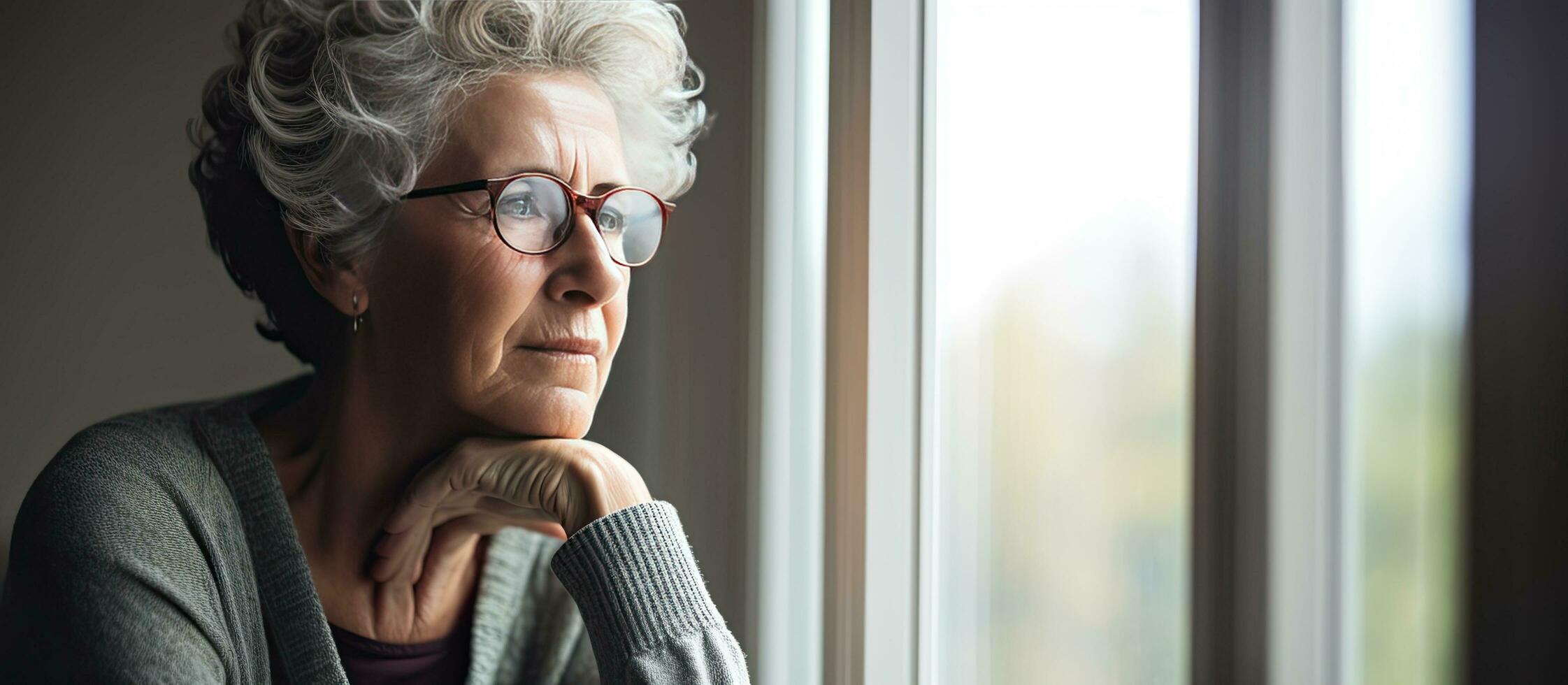 Depressed and frustrated elderly woman with memory loss dementia and mental disorder photo