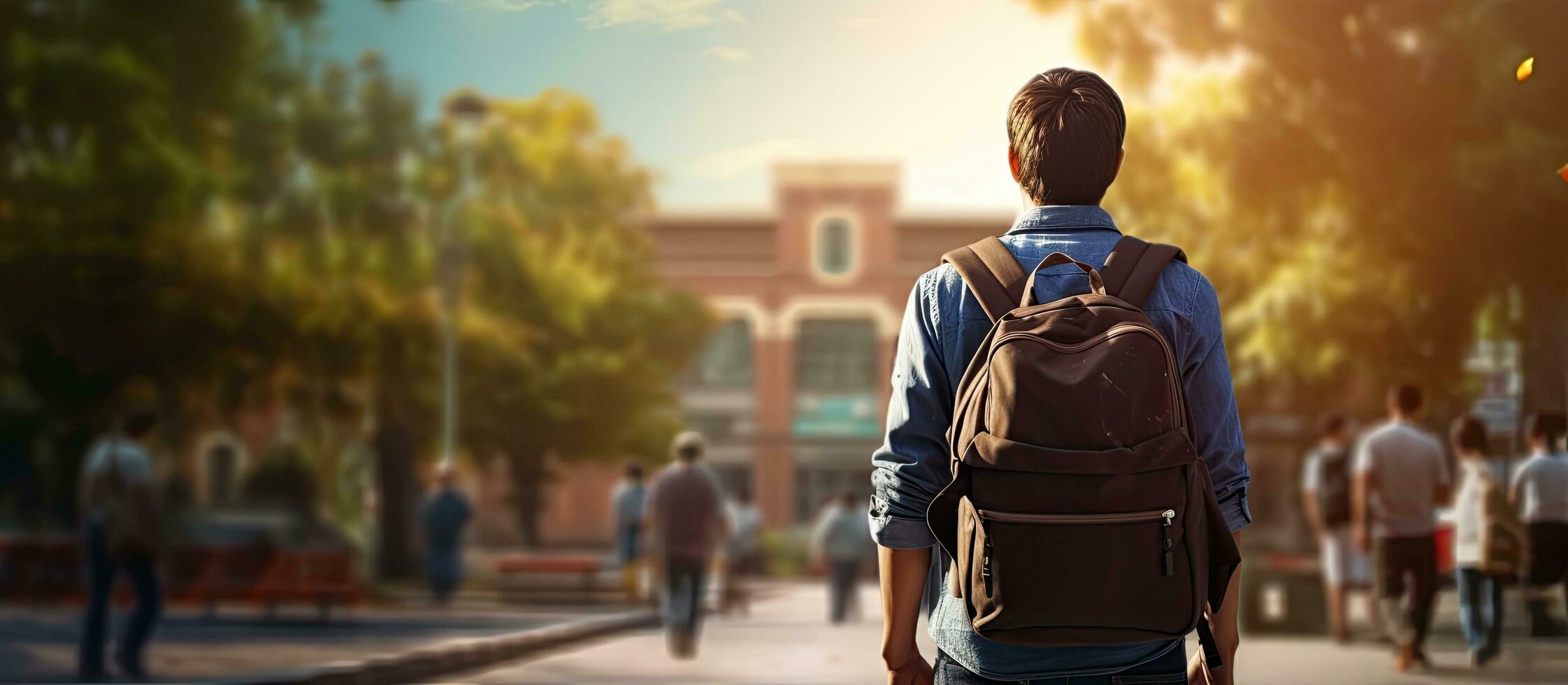 College student walking to university campus education banner concept photo