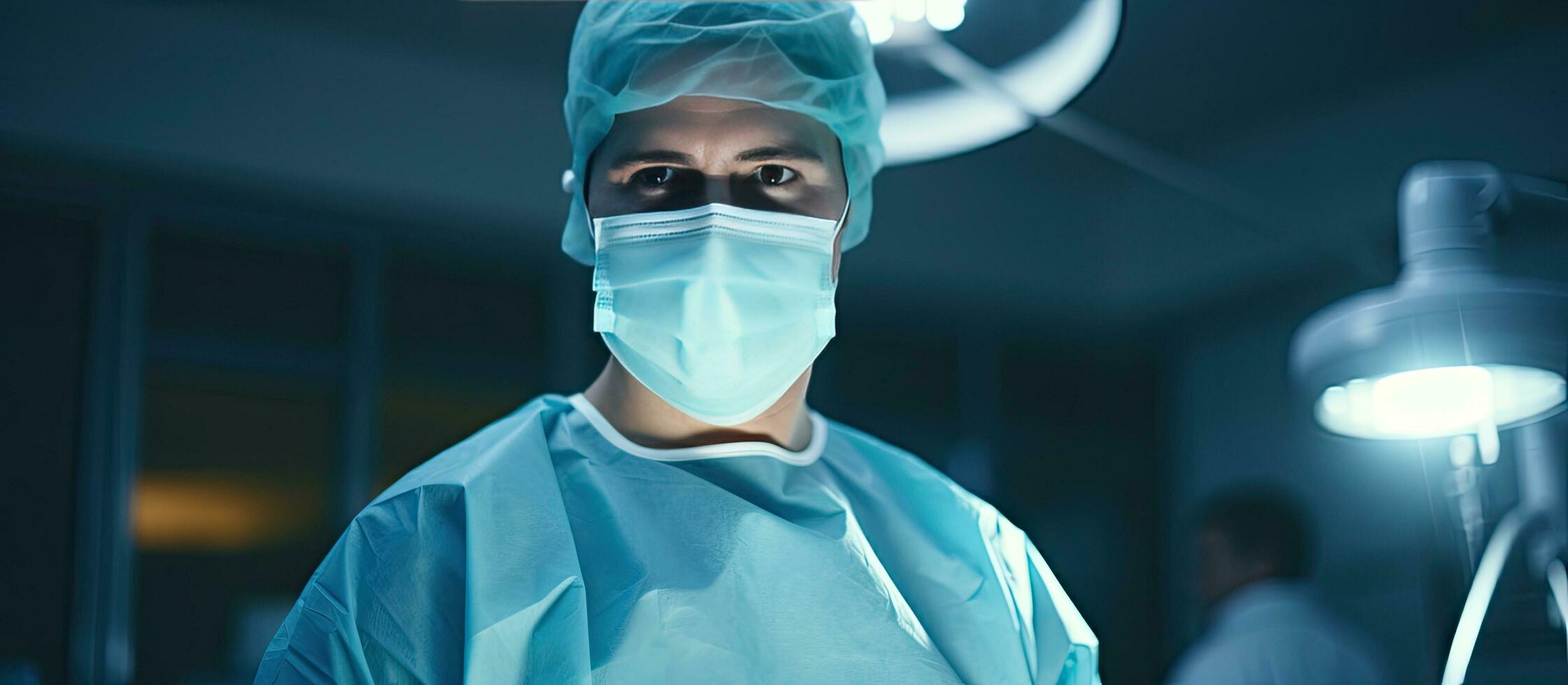 Surgeon operating in the OR with cancer treatment focus modern medicine empty space photo