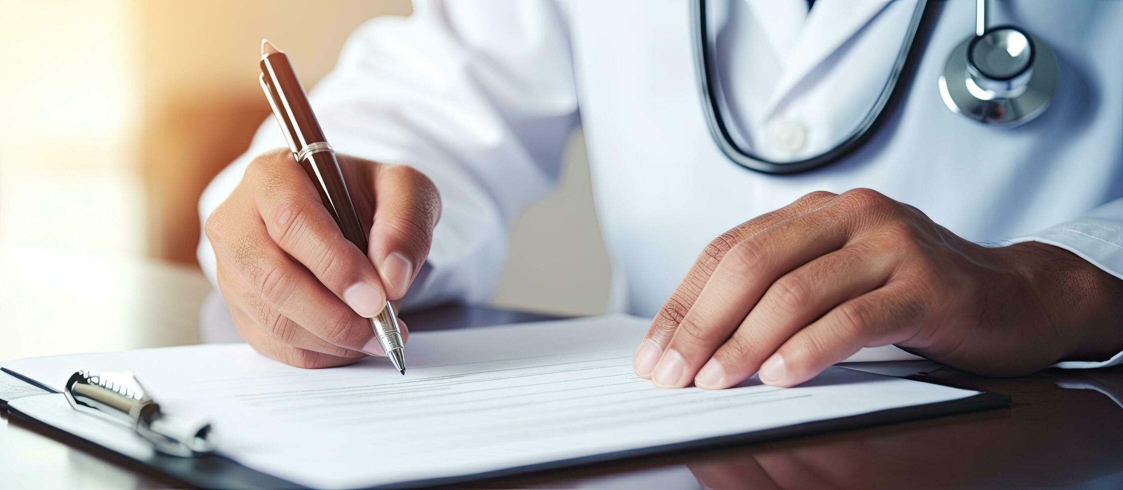 Doctor writing prescription note Empty area for writing photo