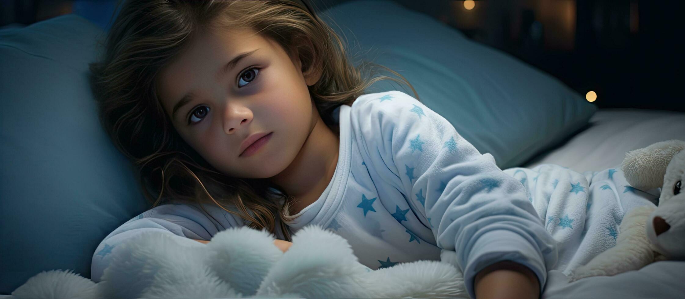 A young girl in PJs is receiving care at her house photo