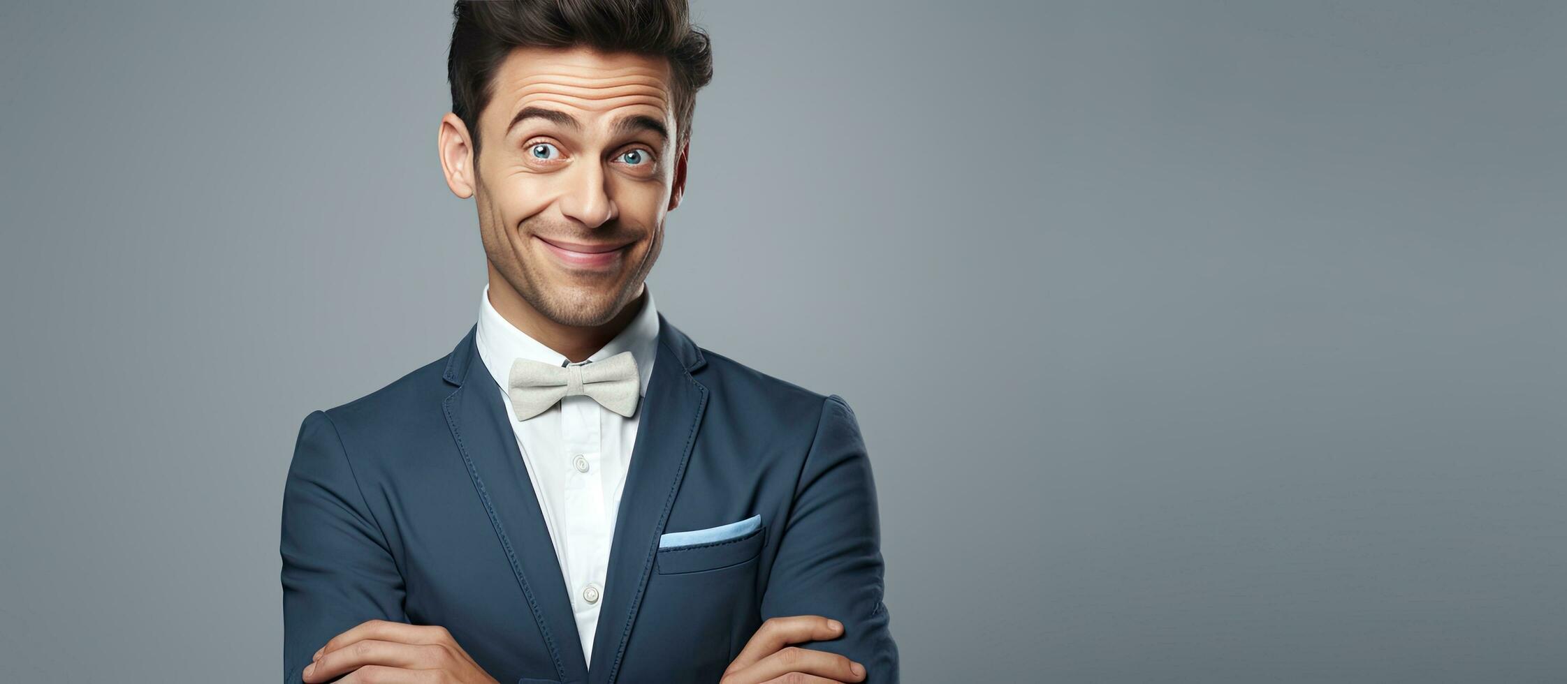 Portrait of a handsome cheerful professional displaying leadership on a neutral background photo