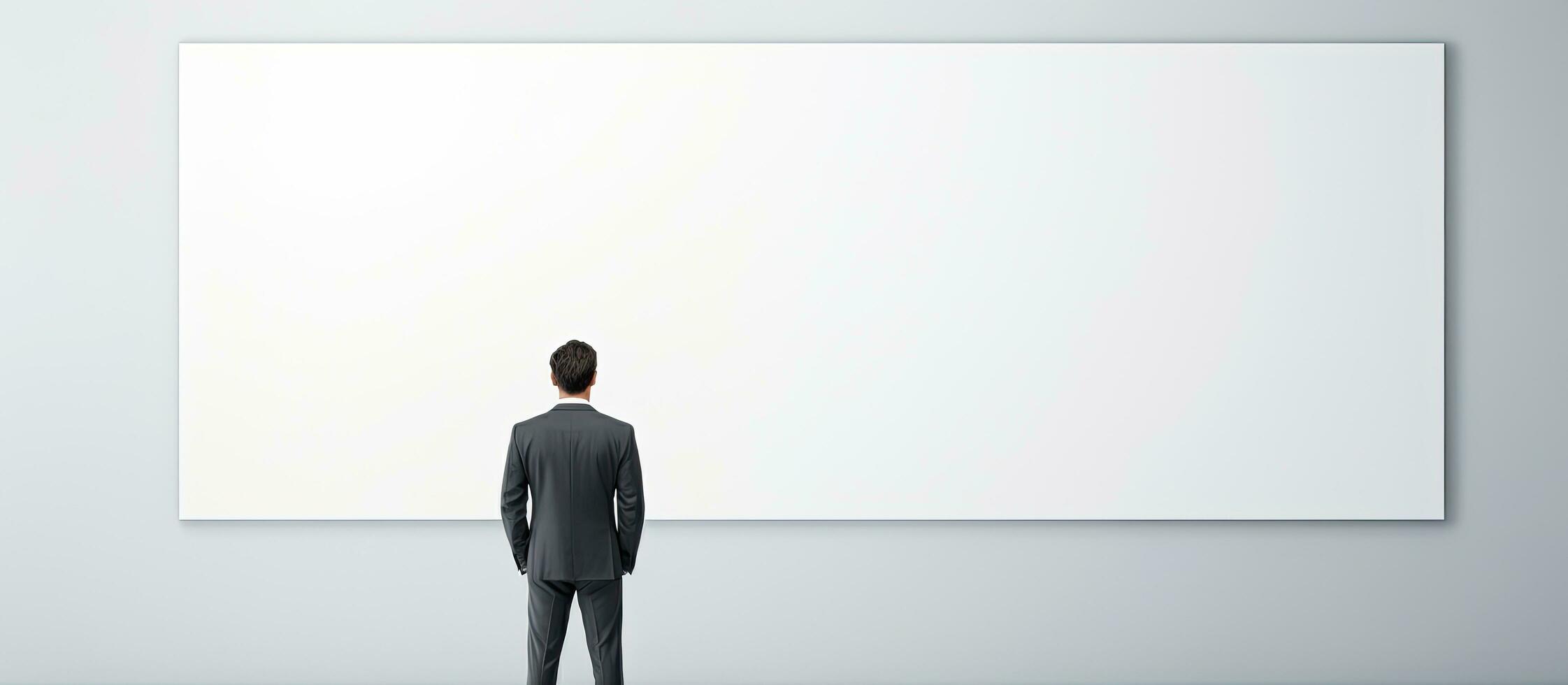 A sophisticated professional observing a vast blank space photo