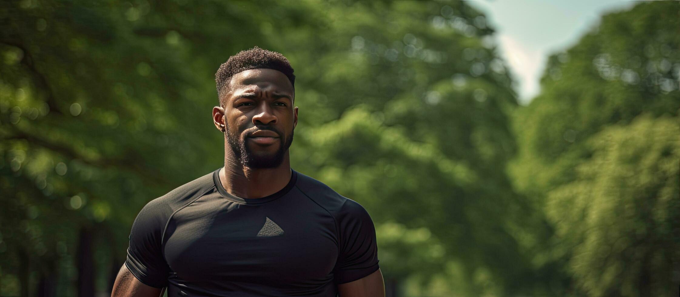African American man determined training at park photo