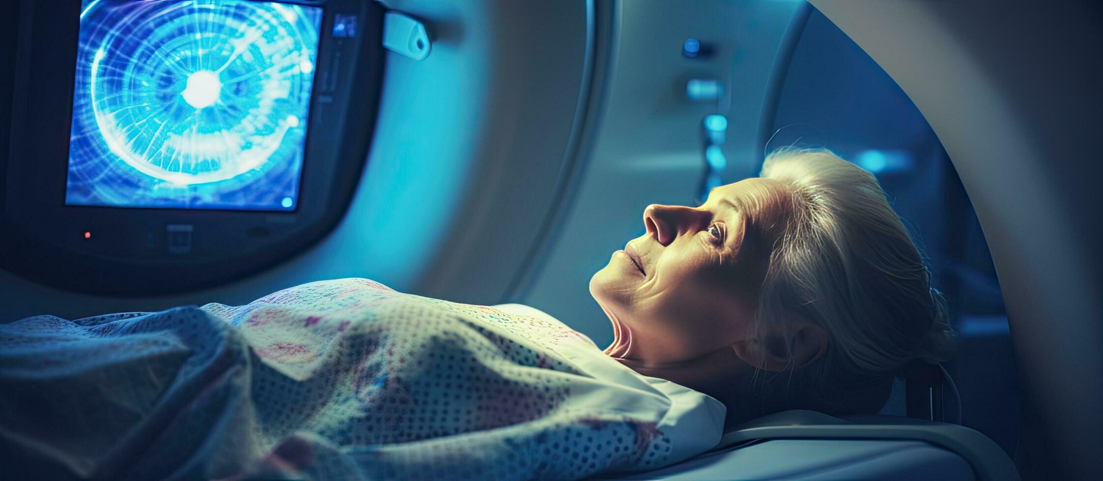 Your scan results are available A doctor comforts a mature woman before an MRI scan photo