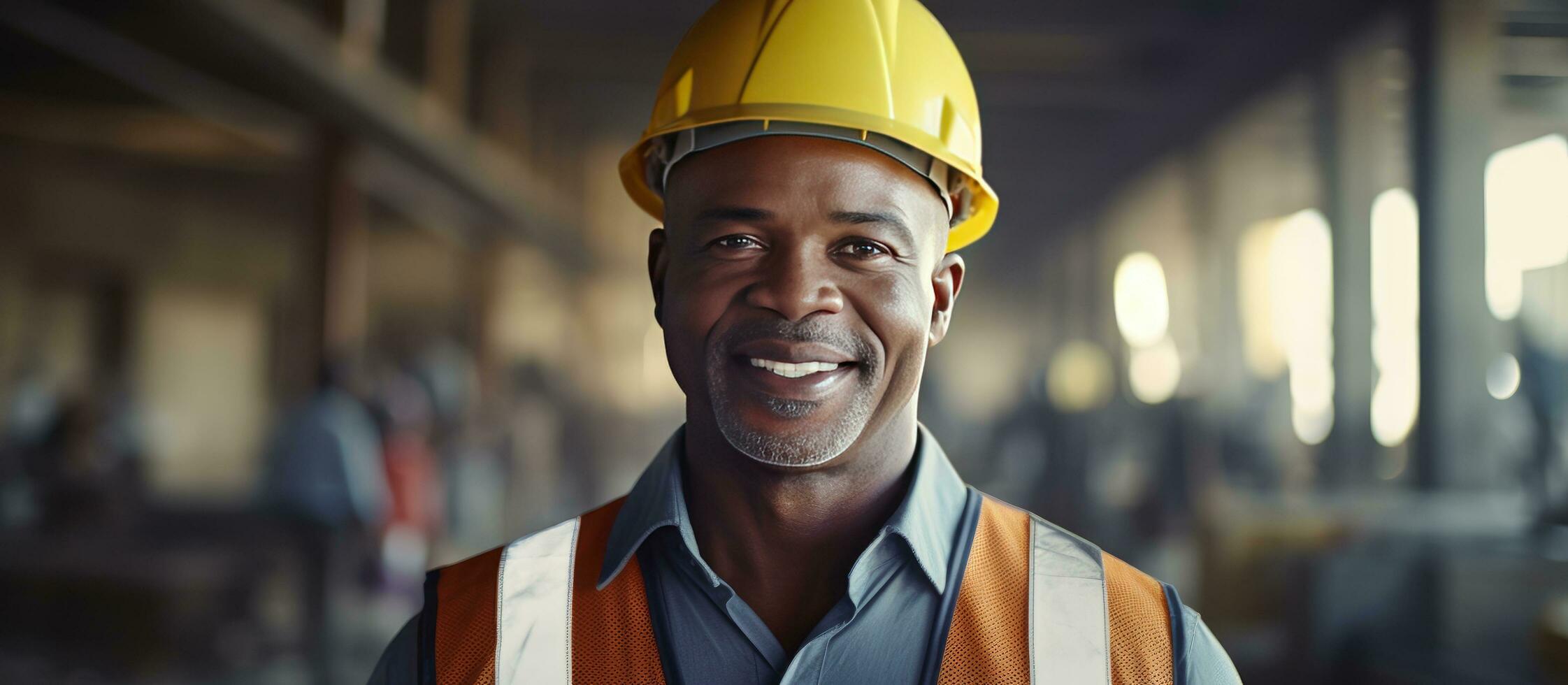 Smiling construction worker at building site photo
