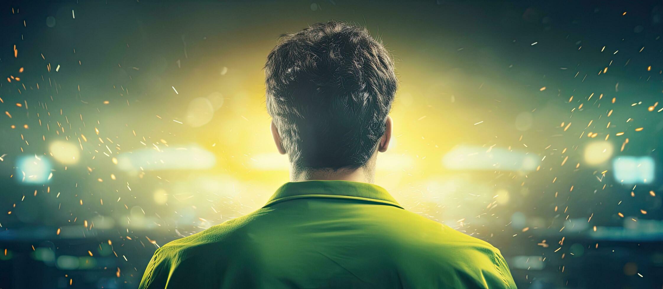Rear view of a man with Brazilian flag and Enjoy this Brazilian day text Concept of national pride celebration and identity photo