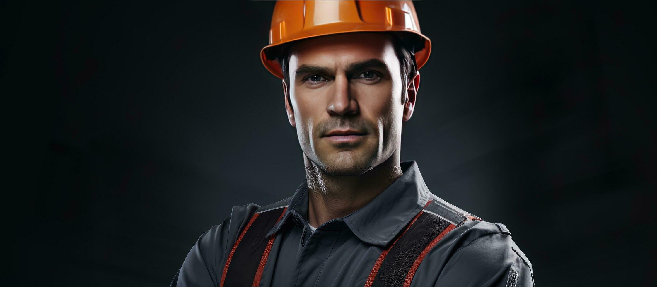 Caucasian architect demonstrating safety and protection in workwear photo