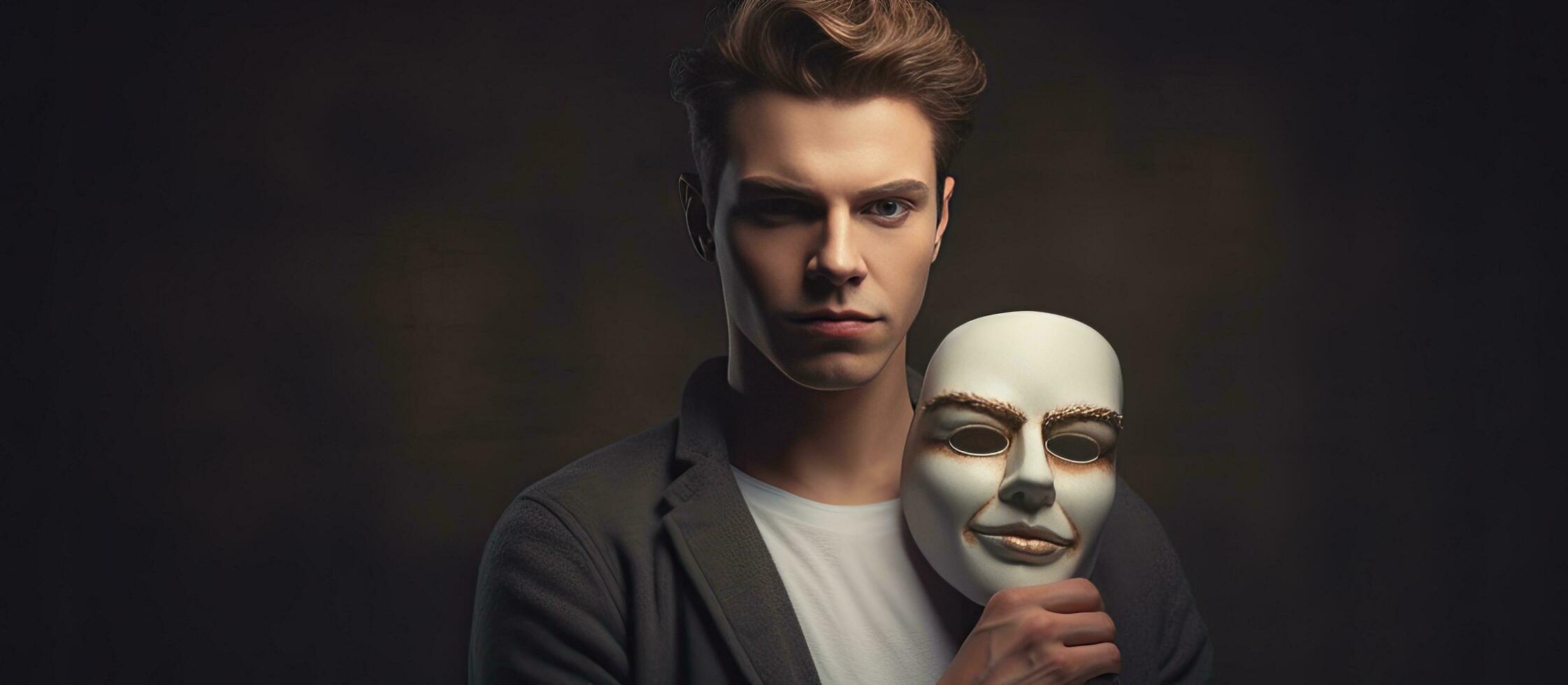 Authenticity portrayed by man with mask of his own visage photo