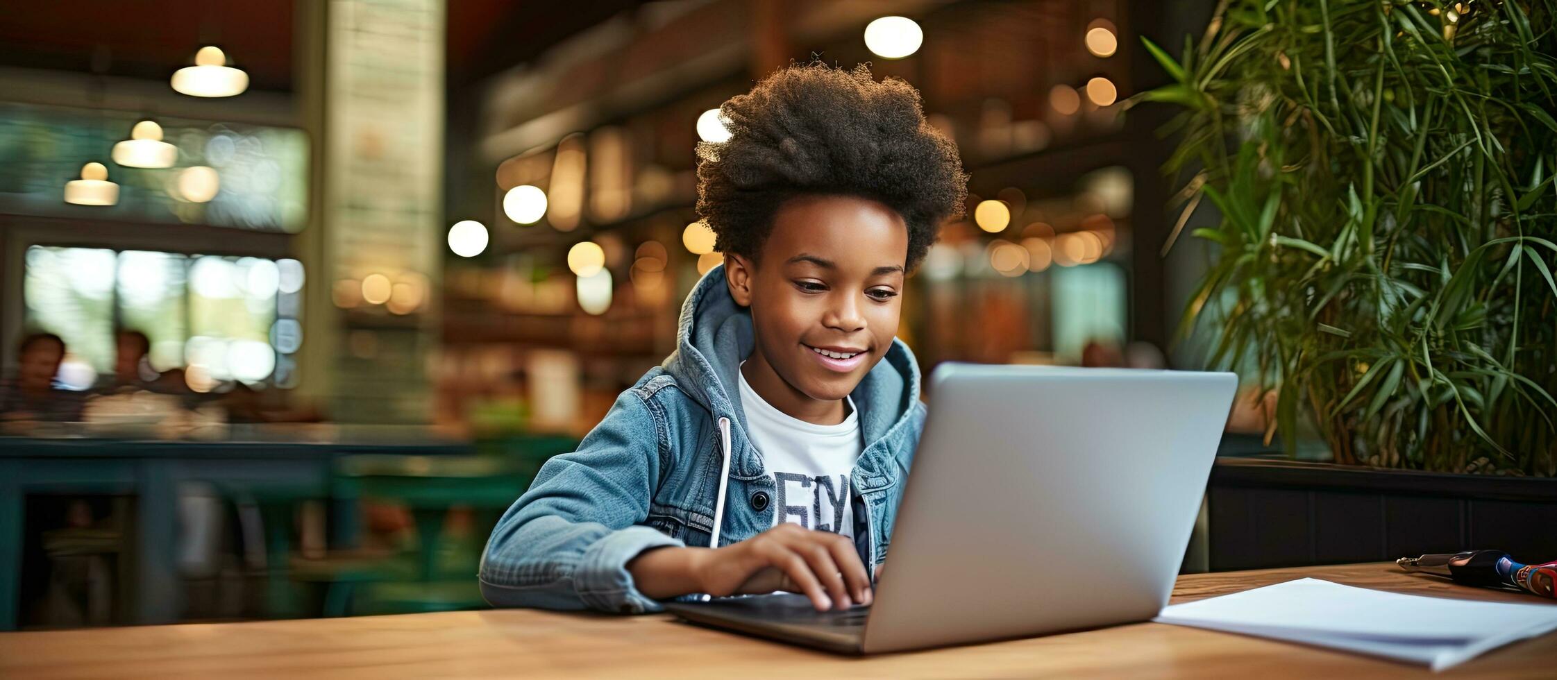 A mother and son working on homework together using a laptop unchanged photo