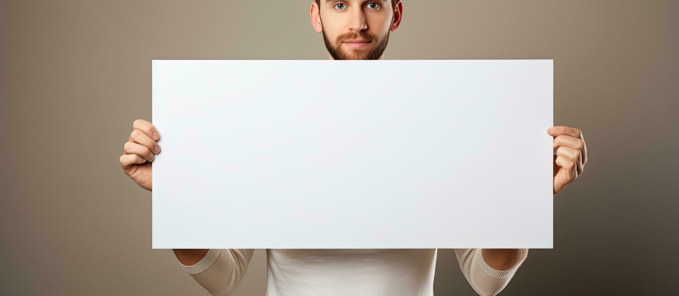 Man holding a blank placard to showcase your text or design photo