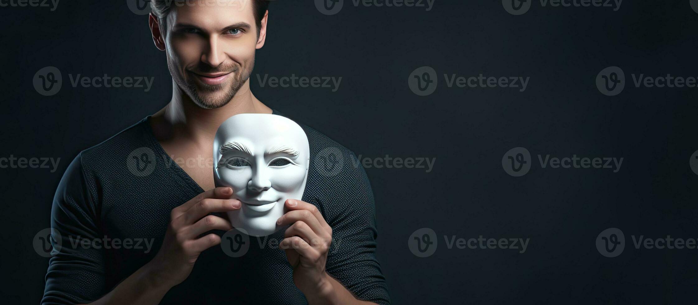Authenticity portrayed by man with mask of his own visage photo