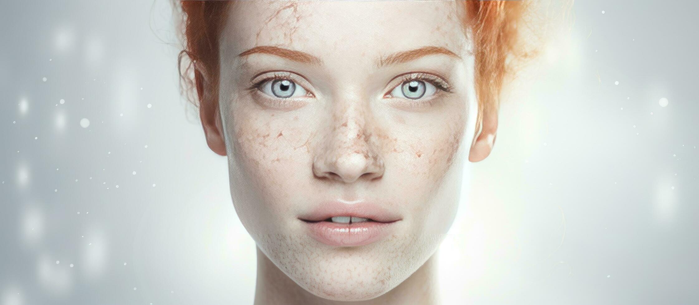 Composite image of a middle aged woman promoting skin pigmentation awareness and treatment photo