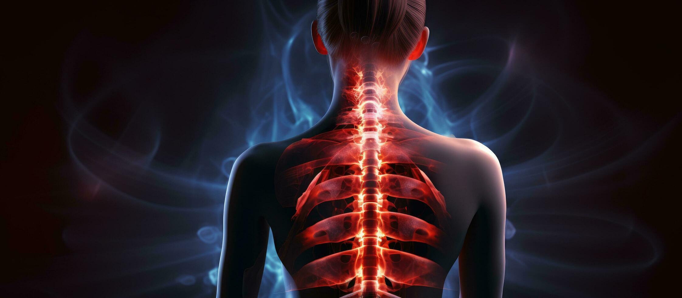 Text and image representing spinal cord injury awareness with a Caucasian woman experiencing back pain photo