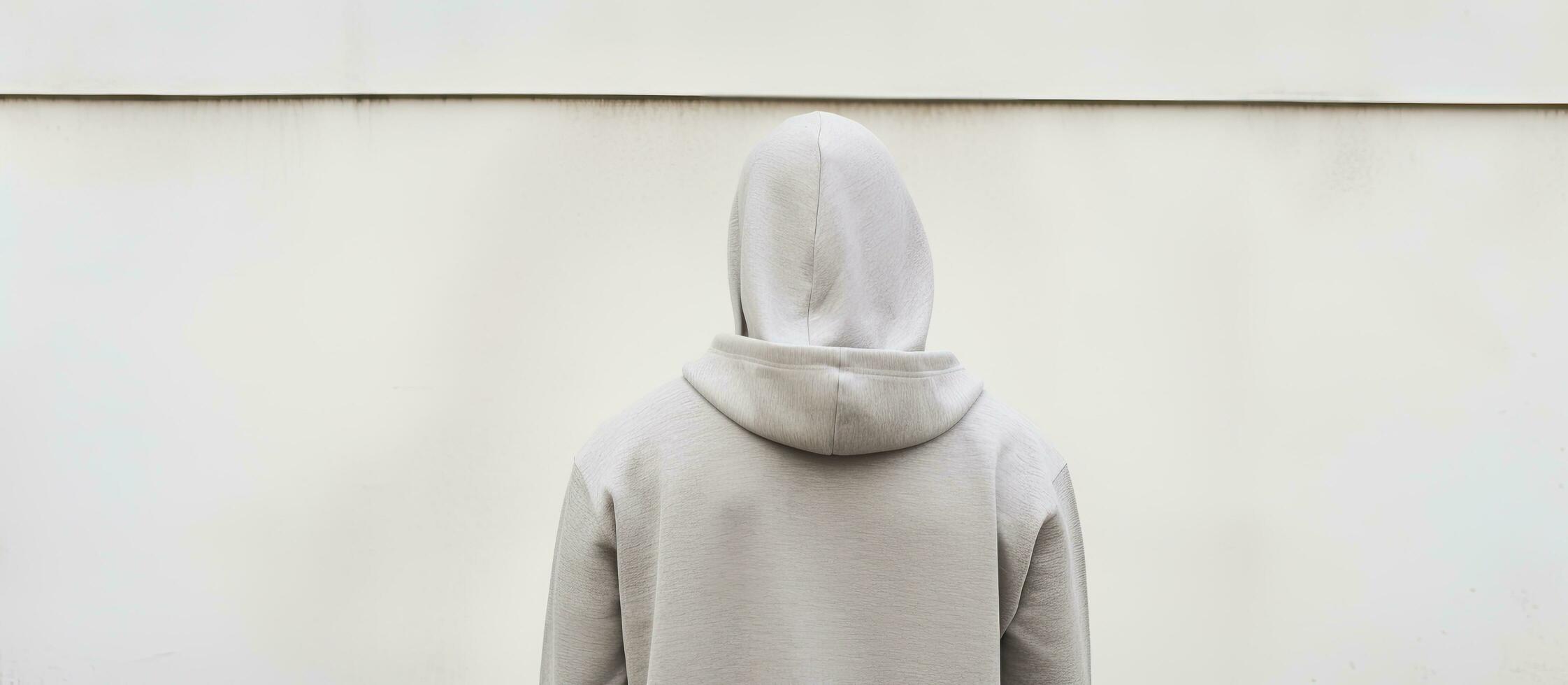 African American man wearing grey hooded sweatshirt white fence backdrop fashion casual clothing photo