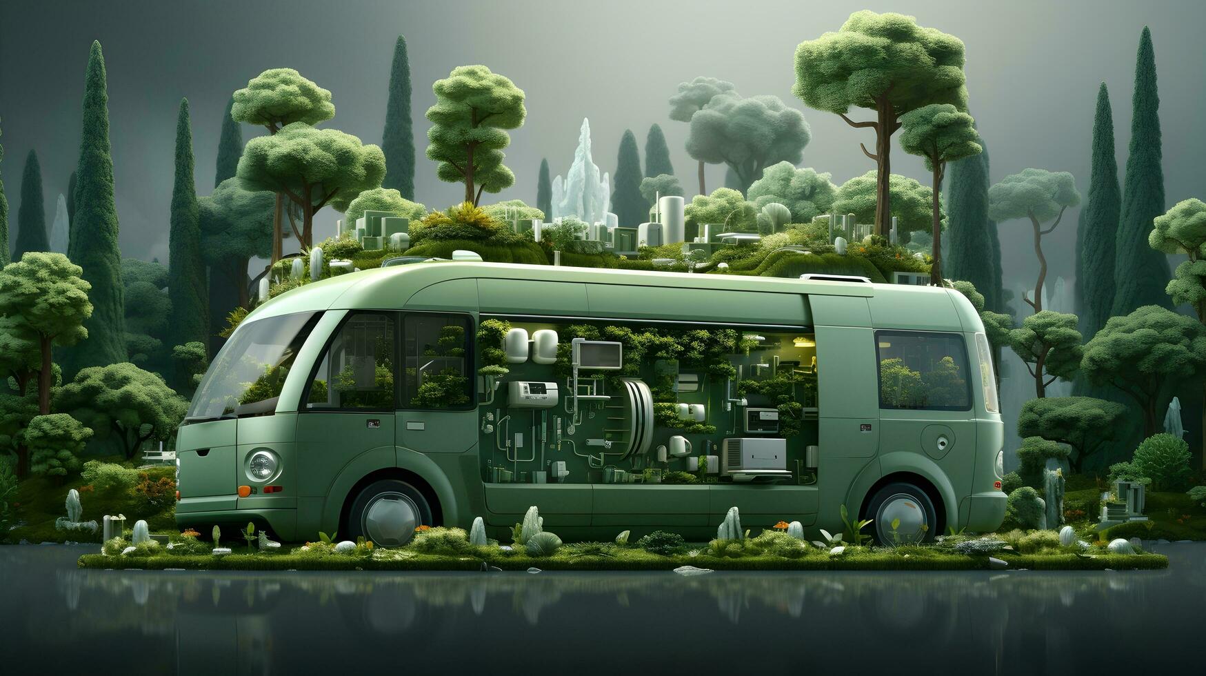 transformando transporte. 3d visualización de Respetuoso del medio ambiente movilidad soluciones ai generado foto