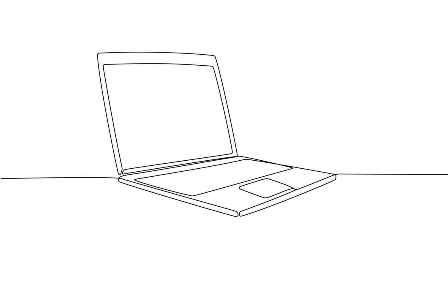One continuous line drawing of computer laptop, and a cup of coffee. Vector illustration