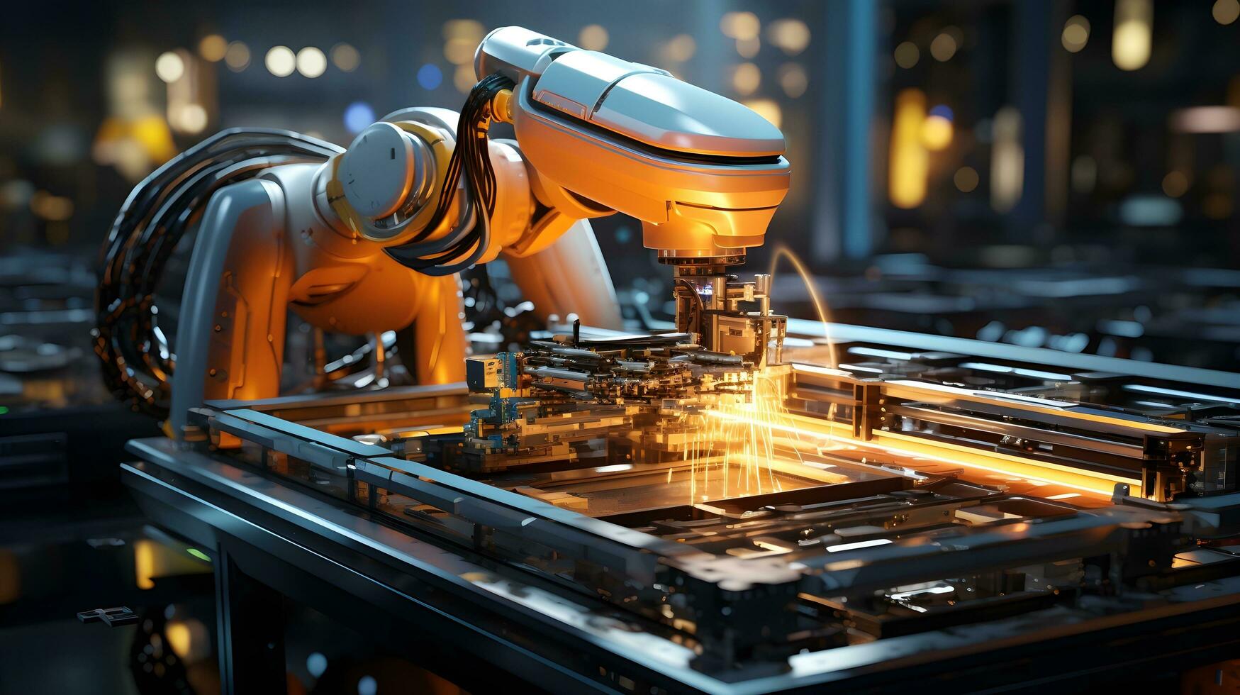 Automating Manufacturing. 3D Exploration of Robotics in Action. AI Generated photo