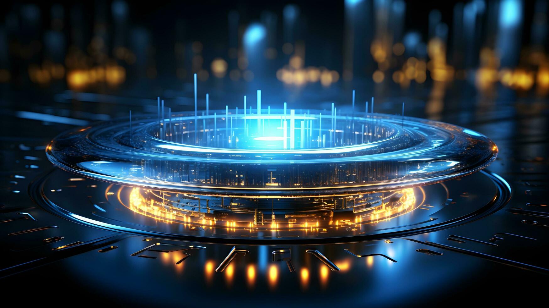 Radiant Technological Landscape. Abstract Bright Circle and Illuminated Connections photo