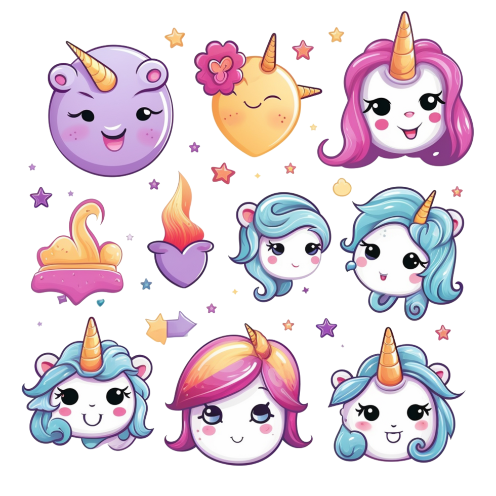 set emoticon unicorn sweet cute sticker transparent png