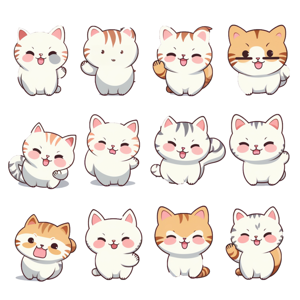 reeks emoticon schattig kat sticker transparant PNG