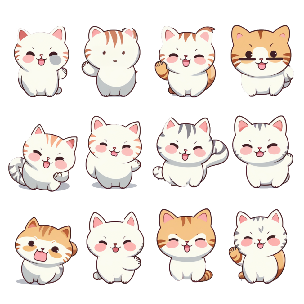 set emoticon cute cat sticker transparent png