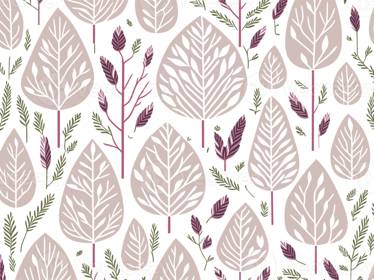 Seamless pattern with hand drawn stylized leaves. AI Generative illustration png