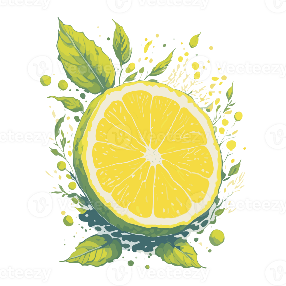 limón con verde hojas y salpicaduras ai generativo ilustración. png