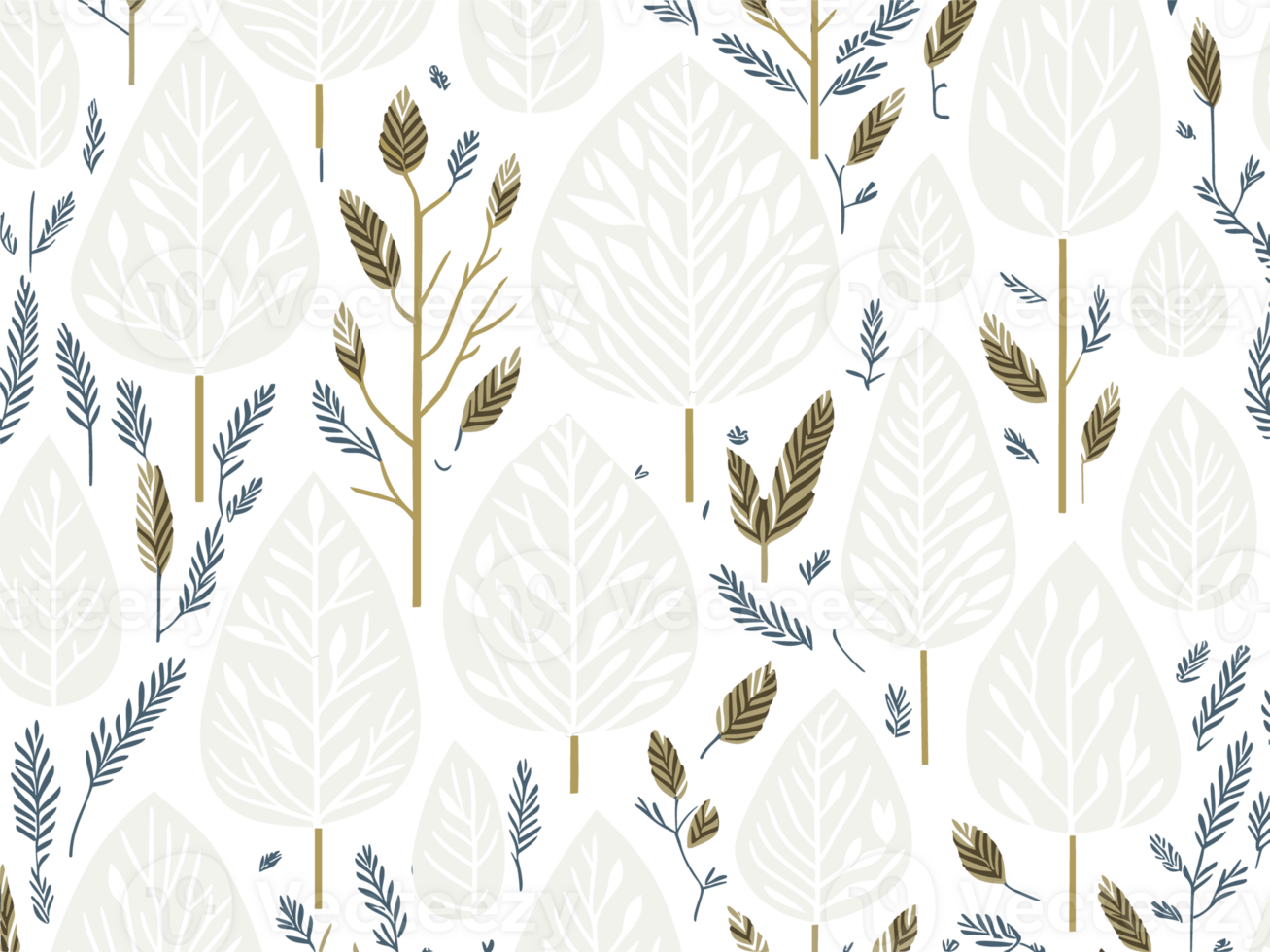 Seamless pattern with AI Generative hand drawn leaves on dark blue background illustration png